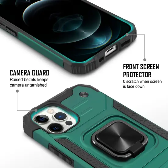 Insten Rugged Dual-Layer Case Compatible With iPhone 12 Pro Max Case 6.7 inch (2020) Full Body Heavy Duty Case with 360 Ring Kickstand, Anti-Scratch Anti-shock Drop Protection, Dark Green {3}