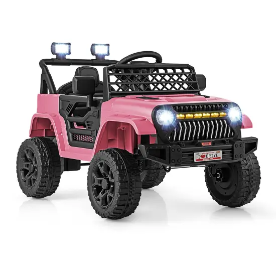 12V Ride-On Truck Car for Kids with Parental Remote, Music Player, and LED Lights Pink {1}