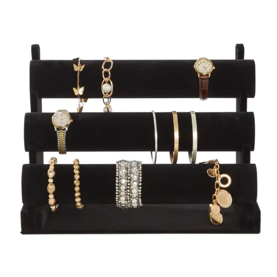 3-Tier Velvet Bracelet Holder Stand and Organizer - Jewelry Display Rack for Selling Necklaces and Accessories (Black) {6}