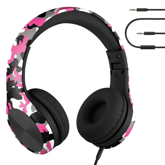 LilGadgets Connect+ Pro Wired Kids Headphones for School with Microphone, Volume Limiting & Noise Reduction Over-Ear Headset with Cord, SharePort Technology & SoftTouch Padding, Pink Camo, Ages 3-14 {1}