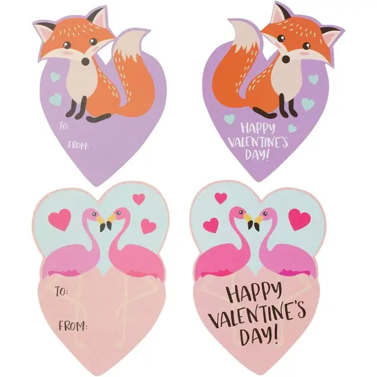 36 Pack Cute Heart Shaped Animal Valentine's Day Cards with Envelopes and Stickers, 6 Assorted Designs, 3.25 x 4.5 Inch, Kids Blank Notecards for Classroom Exchange Gift, Ages 3-14 Multicolor {4}