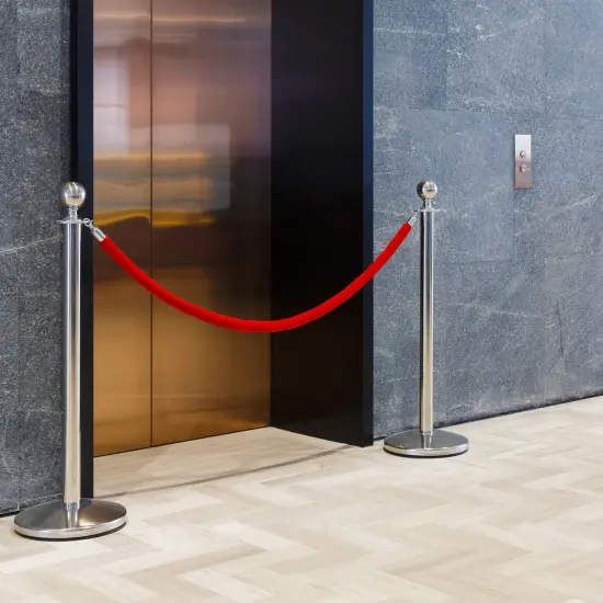 Set of 2 Red Velvet Stanchion Rope - 5 ft Control Barriers with Polished Silver Hooks {2}