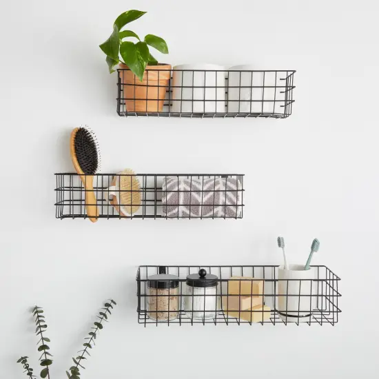 Black Wall Mounted Wire Baskets, Hanging Organizers for Kitchen Storage, Assorted Sizes (3 Pieces) {3}