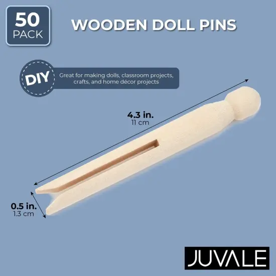 Juvale Wooden Traditional Clothespins (4.3 x 0.5 in, 50 Pack) Brown {2}