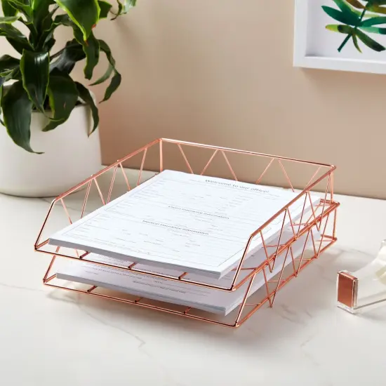 2 Pack Metal Rose Gold Desk Organizer, Paper, Letter, File and Document Holder (10 x 12 In) {3}