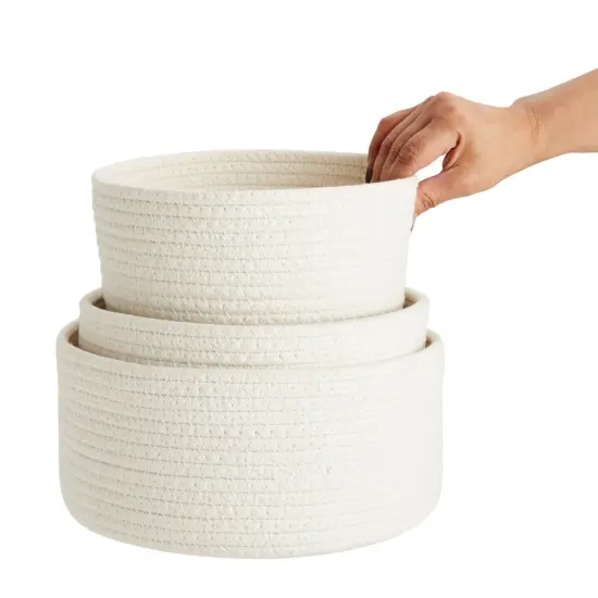 3 Pack Woven Baskets for Storage, Small Round Cotton Rope Organizing Bins (3 Sizes, White) {6}