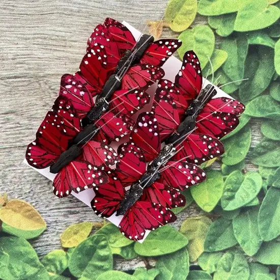Realistic Burgundy Butterflies on Bendable Wire 1 3/4 &times; 1 Inches {3}