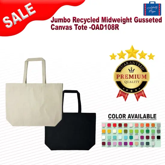 Liberty Bags&reg; Jumbo Recycled Midweight Gusseted Canvas Tote RECYCLED BLACK {2}