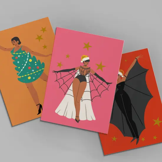 Fashion Christmas Cards - 24-Pack Holiday Greeting Cards with 12 Stylish and Playful Festive Outfits, Perfect for Sharing Merry Christmas & Holiday Wishes, Blank Inside for Personalized Messages - Bold and Unique Stationery Set {2}