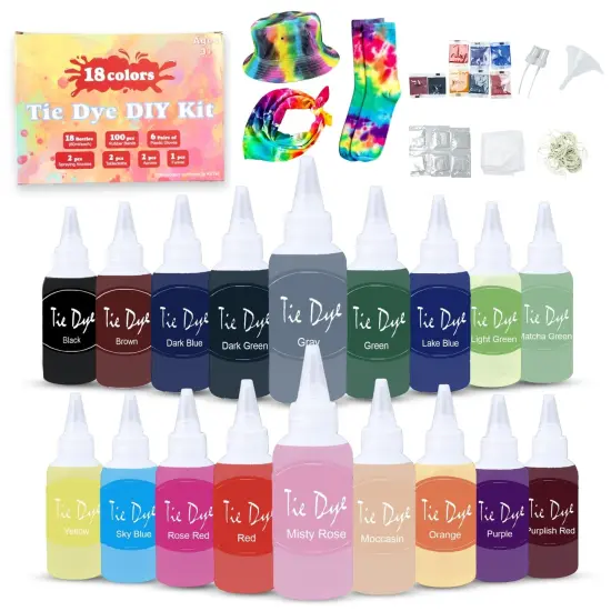 Tie Dye Kit for Kids & Adults - Complete DIY Tie Dye Set w/Tie Dye Powder in Tie Dye Refill Packets -Fun Kids Tie Dye Kit w/Nozzle Spray Tie Dye Kit for Fabric - Dye for Clothing (Pack of 18, 60 ml) {1}