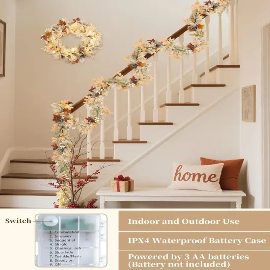 Fall Garland with 40 LED Lights - 8 Lighting Modes with Remote Timer {3}