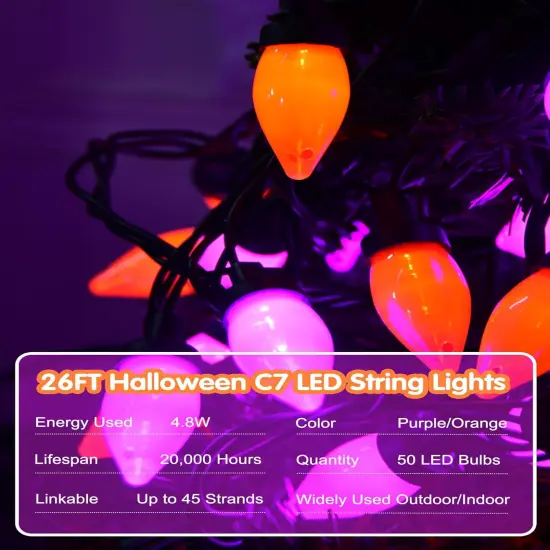 26ft C7 Purple and Orange Halloween String Lights Outdoor {3}