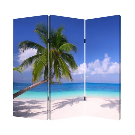 HomeRoots 274857 48"" X 72"" Multi-Color Wood Canvas Paradise Screen {1}