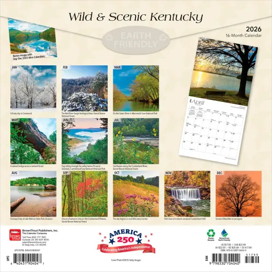 Kentucky Wild & Scenic | 2026 12 x 24 Inch (Hanging) Monthly Square Wall Calendar | Plastic-Free {2}