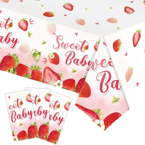 3Pcs Strawberry Party Tablecloth {1}