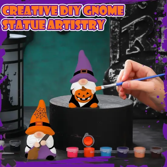 2 Pack Halloween Ready to Paint Your Own Gnome Statues, 4 Spider Web Pumpkin {3}