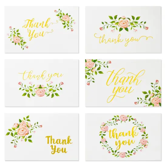 48-Count Thank You Cards with Envelopes, 6 Elegant Rose Flower Designs with Gold Foil Print for Wedding Baby and Bridal Shower Multicolor {1}