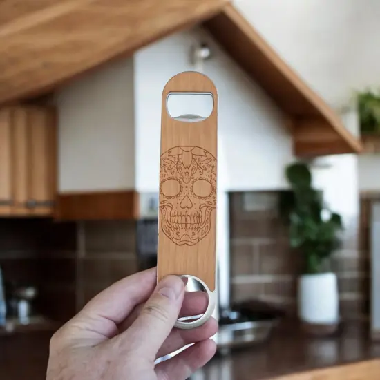 Wooden Bottle Opener - Sugar Skull {2}