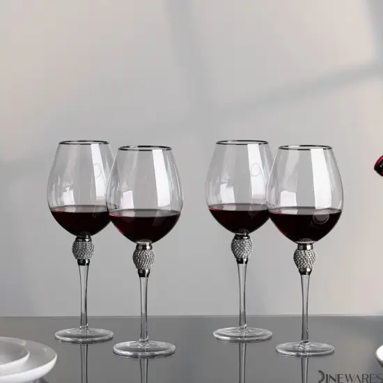 Rimmed Red Wine Glasses with Diamond Rhinestone Accent - 18 oz, 10 Inches Tall - Perfect Toasting Glasses for Bride and Groom, Great for Party, Wedding Anniversary and Special Occasion {2}