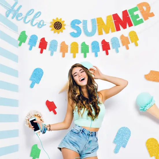 Summer Decorations Colorful Hello Summer Banner Ice Cream {4}