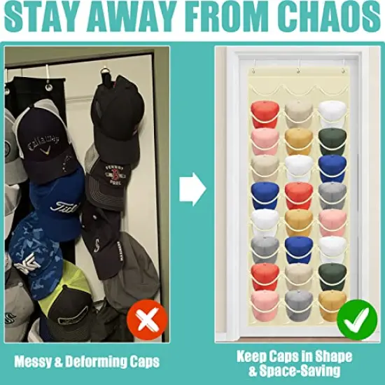 Hat Rack 27 Pockets - Hat Organizer For Baseball Cap - Hat Racks For Baseball Caps Hat Holder Hanging Over The Door Closet, Hat Storage With Large Clear Pockets & 3 Hooks For Baseball Cap& Cowboy Hat {1}