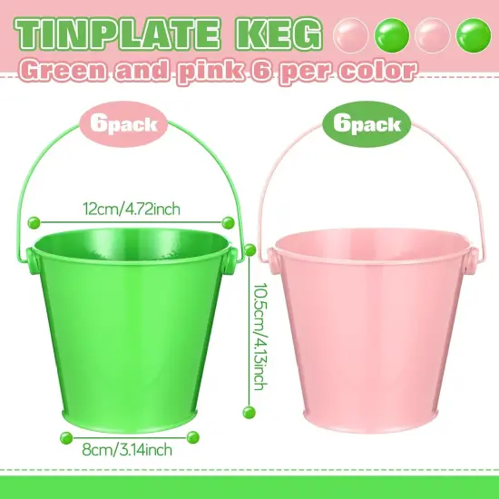 12 Pack Pink and Green Metal Bucket Favors {3}