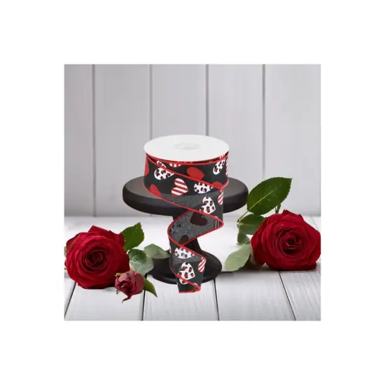1.5" Leopard Hearts Ribbon: Black (10 Yard) {2}