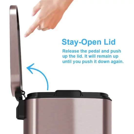 Copper Rose Gold Stainless Steel Step Trash Can with Slow Close Lid and Odor Seal {3}