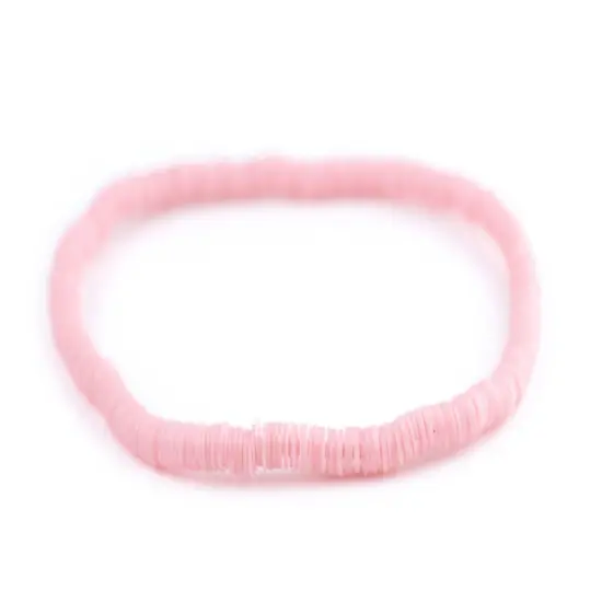 The Bead Chest Boho Stretch Bracelet, Pastel Pink - Stackable African Vinyl Heishi, Unisex for Men & Women {1}