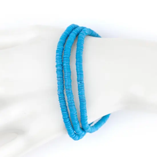 The Bead Chest Boho Stretch Bracelet, Turquoise Blue - Stackable African Vinyl Heishi, Unisex for Men & Women {4}