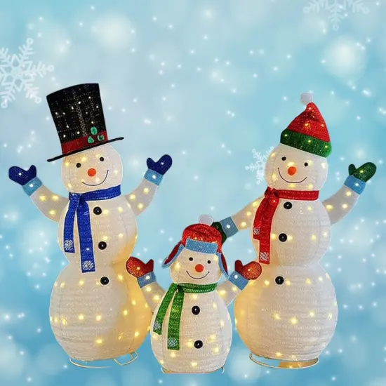 Whimsical White Plush Lantern Snowman Family Set for Holiday Decor 62" & 60" & 35"H {2}