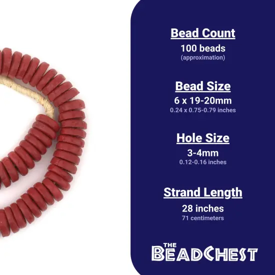 The Bead Chest Red Ashanti Glass Disk Beads (20mm) {4}