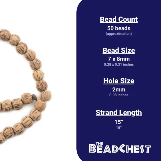 The Bead Chest Unwaxed Round Natural Palm Wood Beads 8mm Brown Large Hole 15&rdquo; {4}