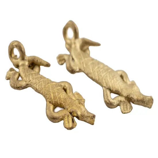 The Bead Chest Ghanaian Lizard Brass Pendant from Africa 40mm African Large Hole Handmade {5}