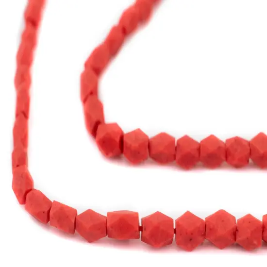 The Bead Chest Bright Coral-Style Faceted Rectangle Afghan Stone Beads 4mm Afghanistan Red 15 Inch Strand {1}