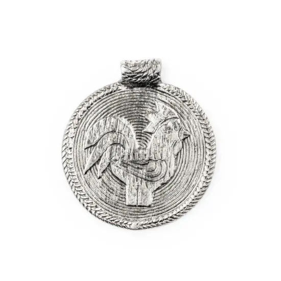 The Bead Chest Silver Rooster Baule Bead Pendant (58x52mm): African Tribal Metal Pendant for DIY Jewelry and Necklace {1}