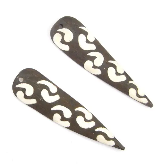 The Bead Chest Whirlwind Batik Bone Feather Pendant Set of 2 5mm Kenya African Black and White Large Hole Handmade {1}