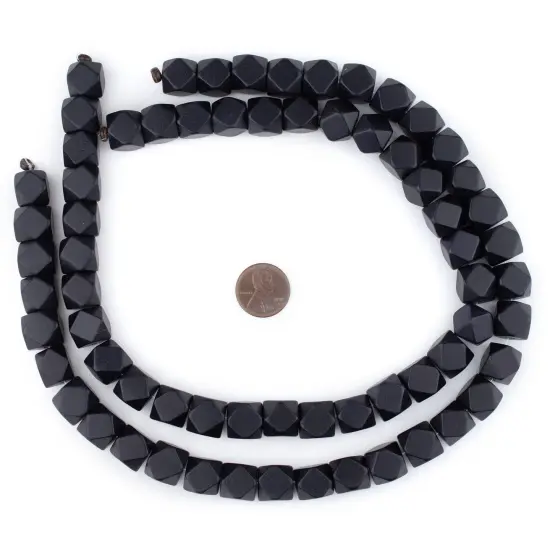 The Bead Chest Black Cornerless Cube Wood Beads: 12mm Diamond Cut Natural Organic Beads for Jewelry Making {2}