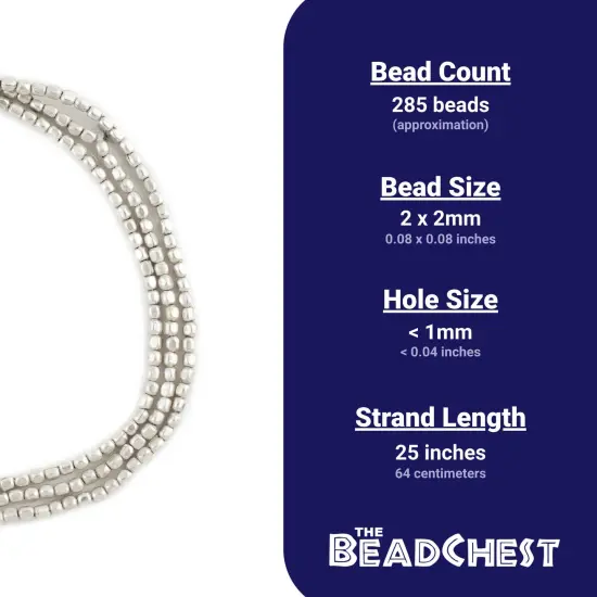The Bead Chest Tiny Silver Rounded Rectangle Beads 2mm Cube White Metal 25 Inch Strand {4}