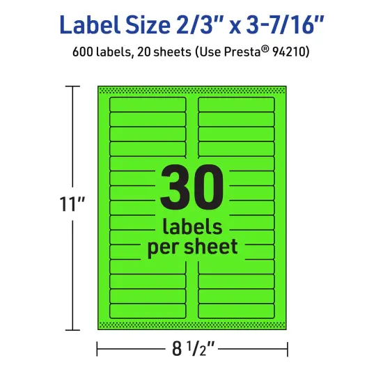 Avery Neon Green Paper Labels, 2/3" x 3-7/16" Rectangle {5}
