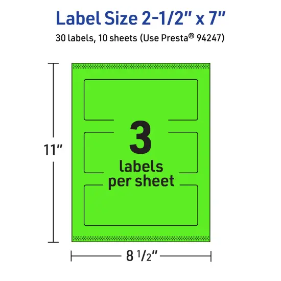 Avery Neon Green Paper Labels, 2.5" x 7" Rectangle {5}