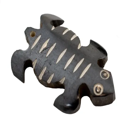 The Bead Chest Striped Tortoise Batik Bone Animal Pendant 24mm Kenya African Black and White Large Hole Handmade {1}