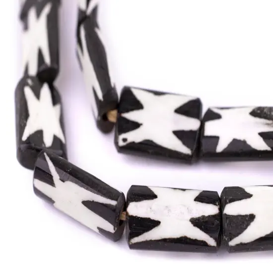 The Bead Chest Star Design Batik Bone Beads (Rectangular) {1}