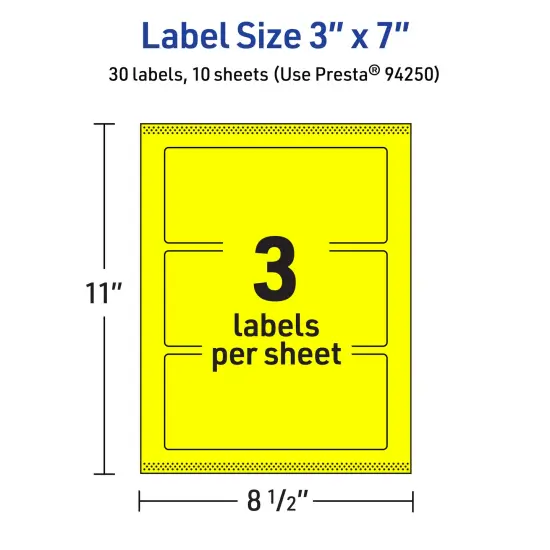 Avery Neon Yellow Paper Labels, 3" x 7" Rectangle {5}