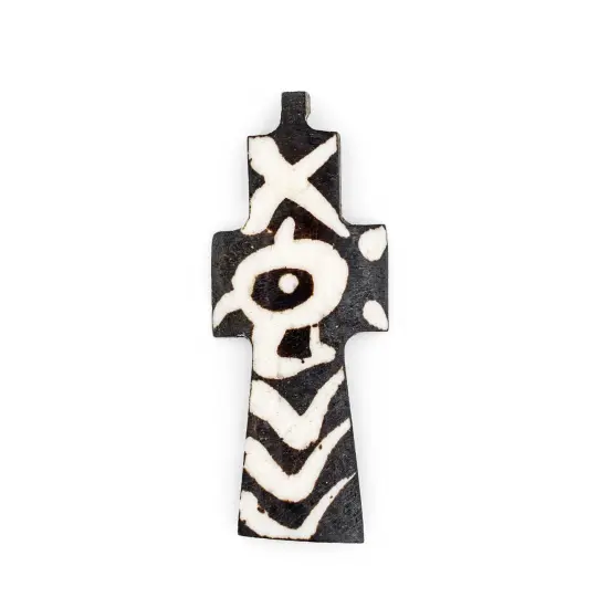 The Bead Chest Handmade Batik Bone Cross Pendant from Kenya &ndash; African Tribal Design &ndash; Eye &ndash; Fair Trade Ethically Sourced Jewelry Making Charm {1}