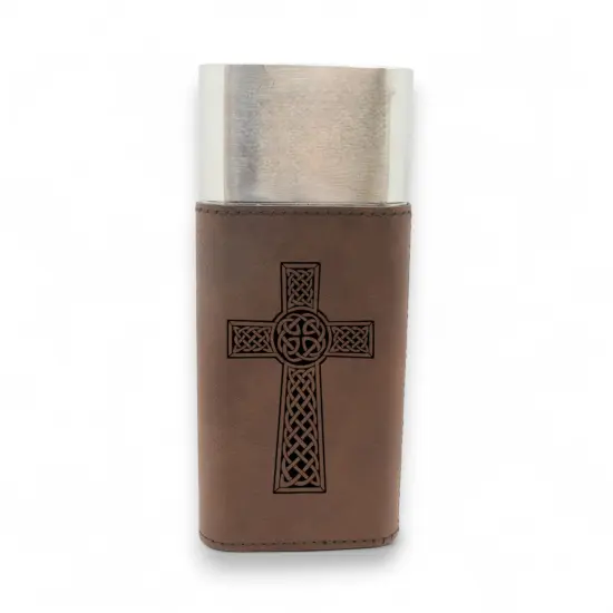 Cigar Case with Cutter - Celtic Cross - Leather Black/Silver {4}