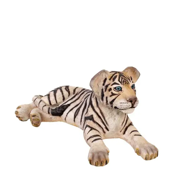 Laying Siberian Tiger Cub Life Size Statue {1}
