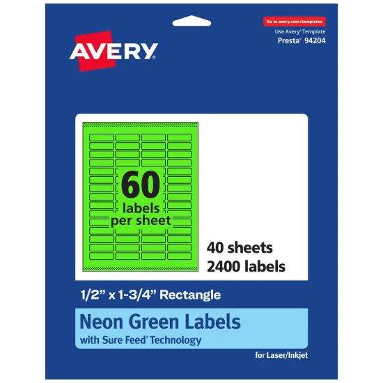 Avery Neon Green Paper Labels, 0.5" x 1.75" Rectangle {1}
