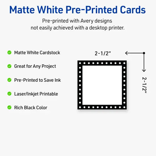 Avery Printable Square Cards, Black and White Polka Dots, 2.5" x 2.5", Matte White Square Cards, Laser/Inkjet, 90ct, Great for Business Cards {2}