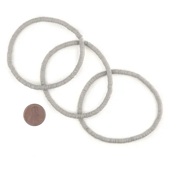 The Bead Chest Boho Stretch Bracelet, Grey - Stackable African Vinyl Heishi, Unisex for Men & Women {2}